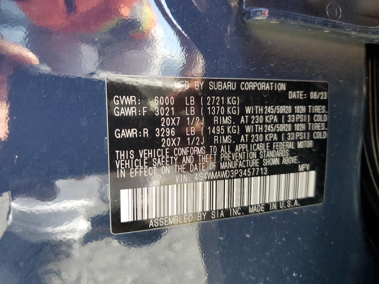 2023 Subaru Ascent Touring VIN: 4S4WMAWD3P3457713 Lot: 62005705