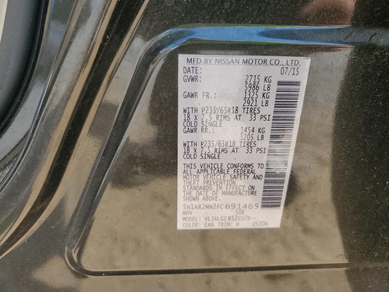 2015 Nissan Pathfinder S VIN: 5N1AR2MN2FC691465 Lot: 68013315