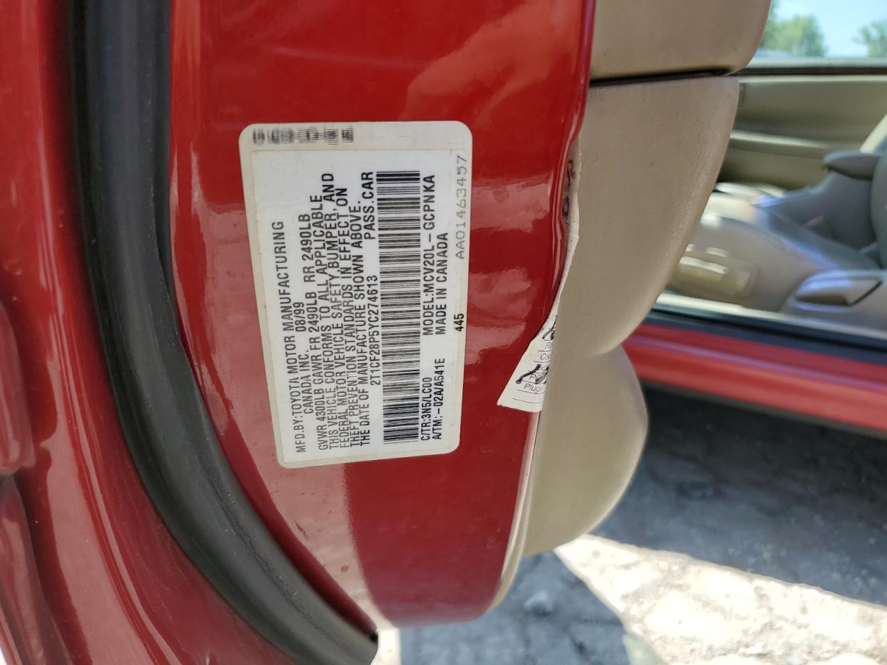 2000 Toyota Camry Solara Se VIN: 2T1CF28P5YC274613 Lot: 60915435