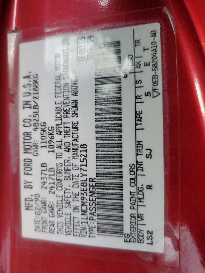 1990 Lincoln Mark Vii Lsc VIN: 1LNCM93E8LY715218 Lot: 62984275