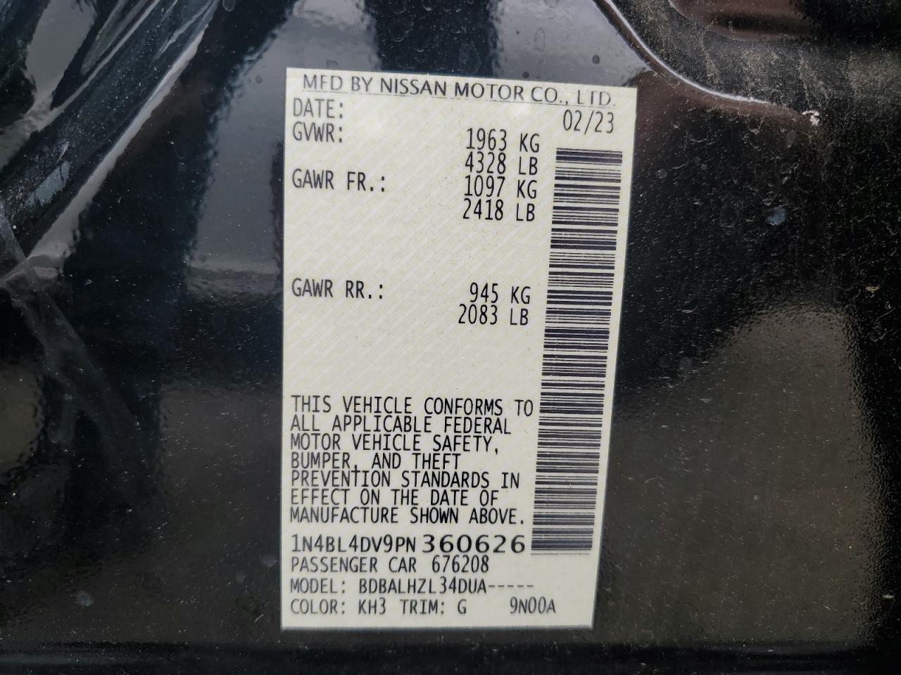 1N4BL4DV9PN360626 NISSAN ALTIMA 2023
