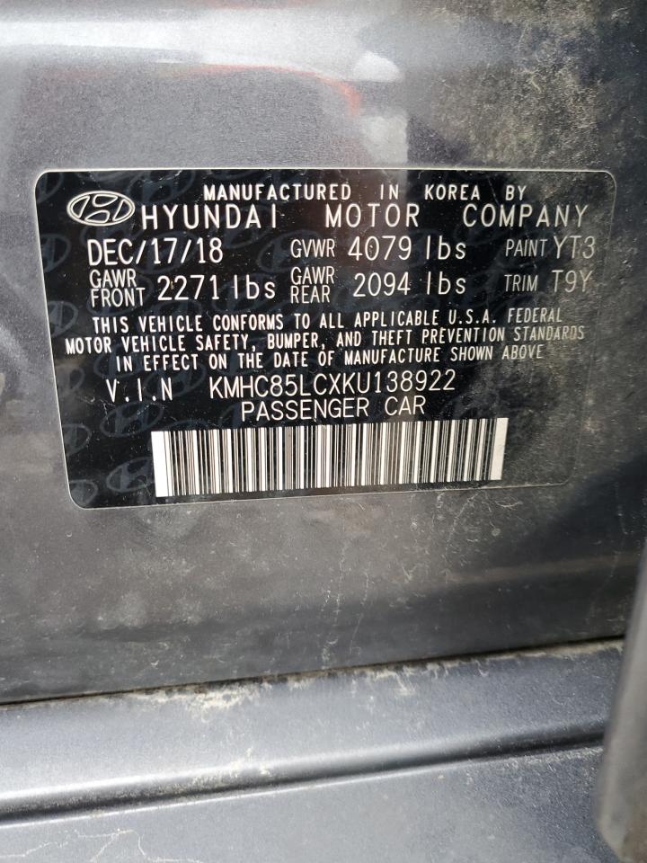 2019 Hyundai Ioniq Limited VIN: KMHC85LCXKU138922 Lot: 61166495