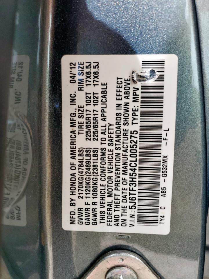 2012 Honda Crosstour Exl VIN: 5J6TF3H54CL005275 Lot: 62430725