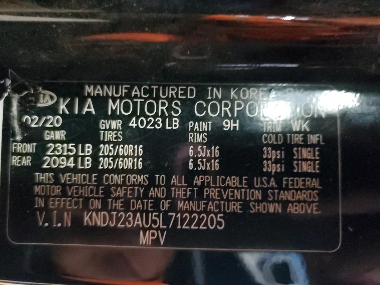 2020 Kia Soul Lx VIN: KNDJ23AU5L7122205 Lot: 63209485