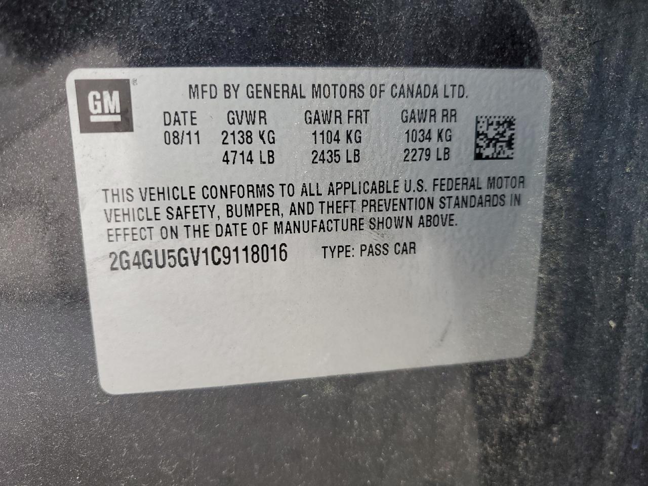 2012 Buick Regal Premium VIN: 2G4GU5GV1C9118016 Lot: 62153445