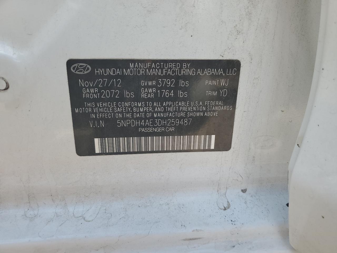 HYUNDAI ELANTRA 2013 VIN 5NPDH4AE3DH259487 фото 12