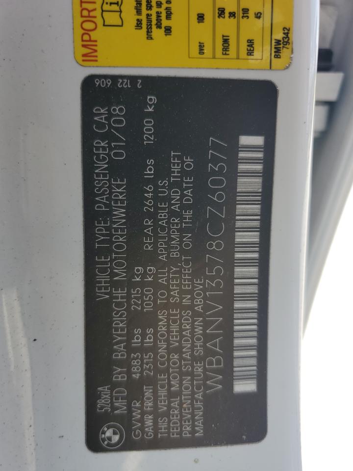 2008 BMW 528 Xi VIN: WBANV13578CZ60377 Lot: 58211625