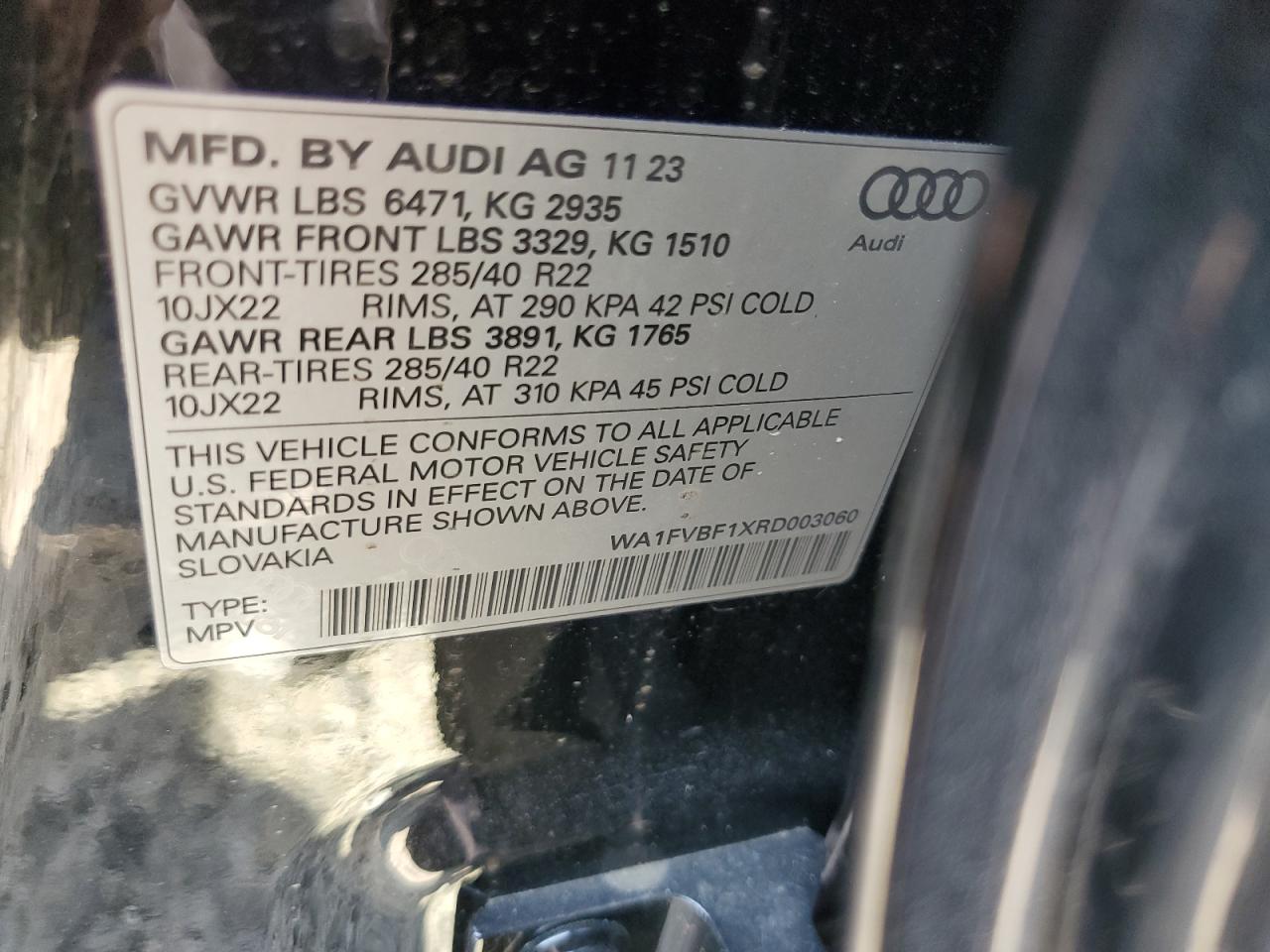 2024 Audi Q8 Prestige S-Line VIN: WA1FVBF1XRD003060 Lot: 61524295