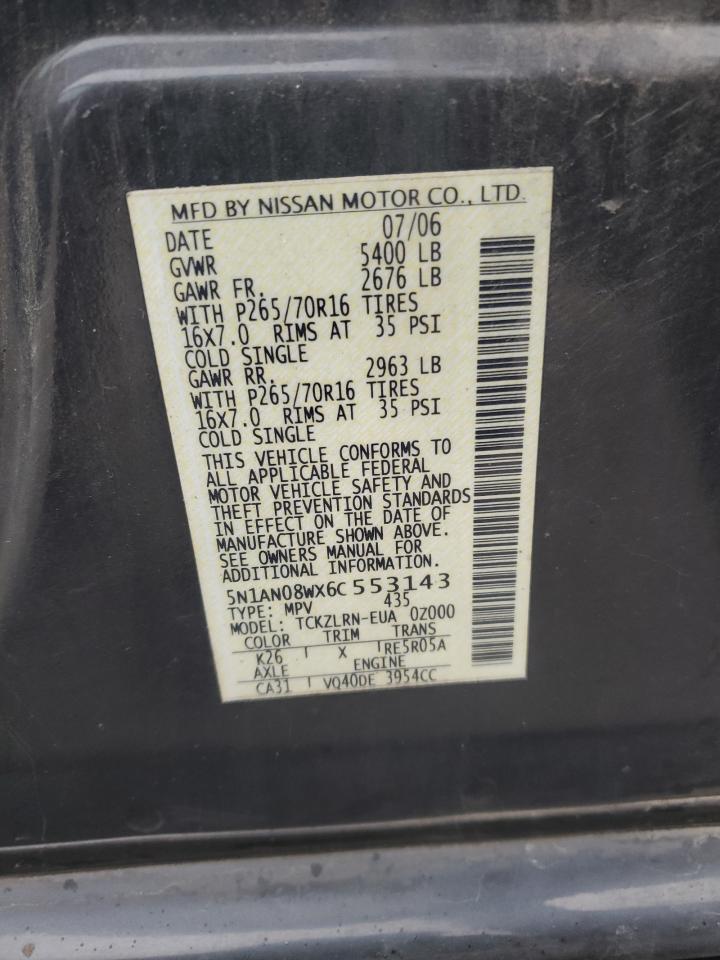 2006 Nissan Xterra Off Road VIN: 5N1AN08WX6C553143 Lot: 62579475