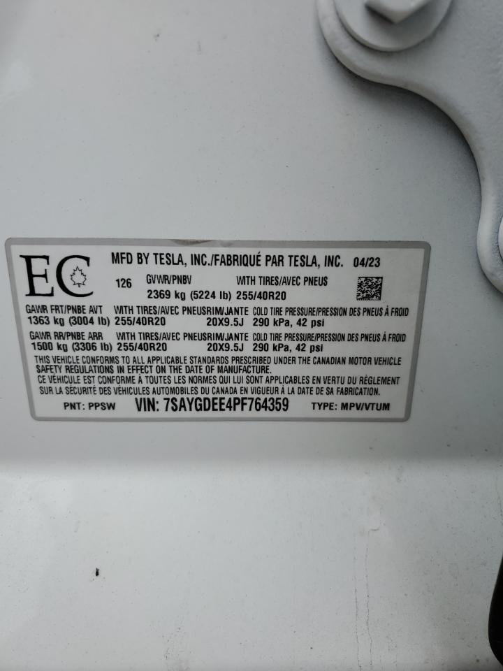 TESLA MODEL Y 2023 VIN 7SAYGDEE4PF764359 фото 14