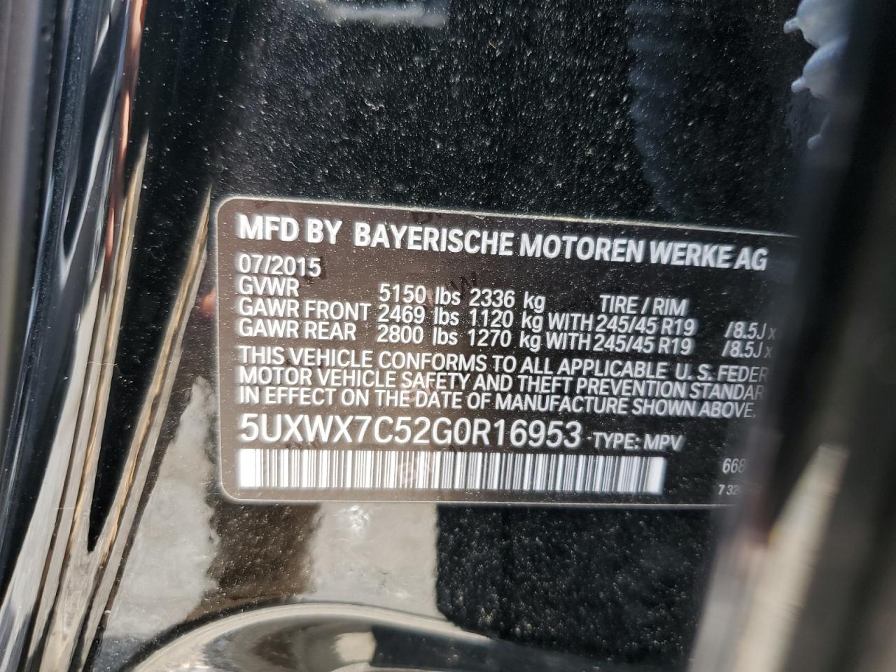 2016 BMW X3 xDrive35I VIN: 5UXWX7C52G0R16953 Lot: 62847405