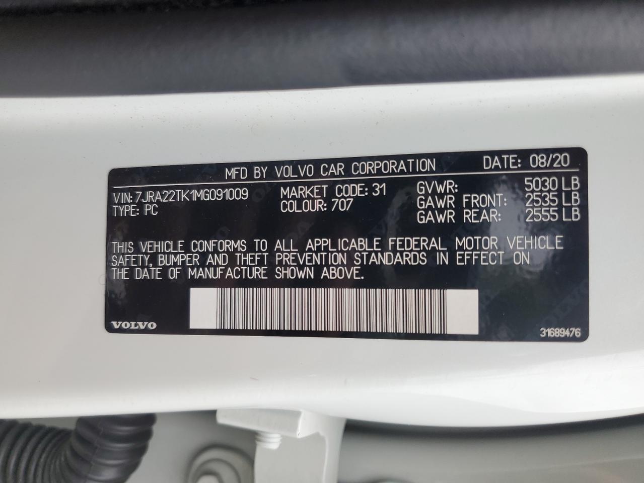 2021 Volvo S60 T6 Momentum VIN: 7JRA22TK1MG091009 Lot: 62489525