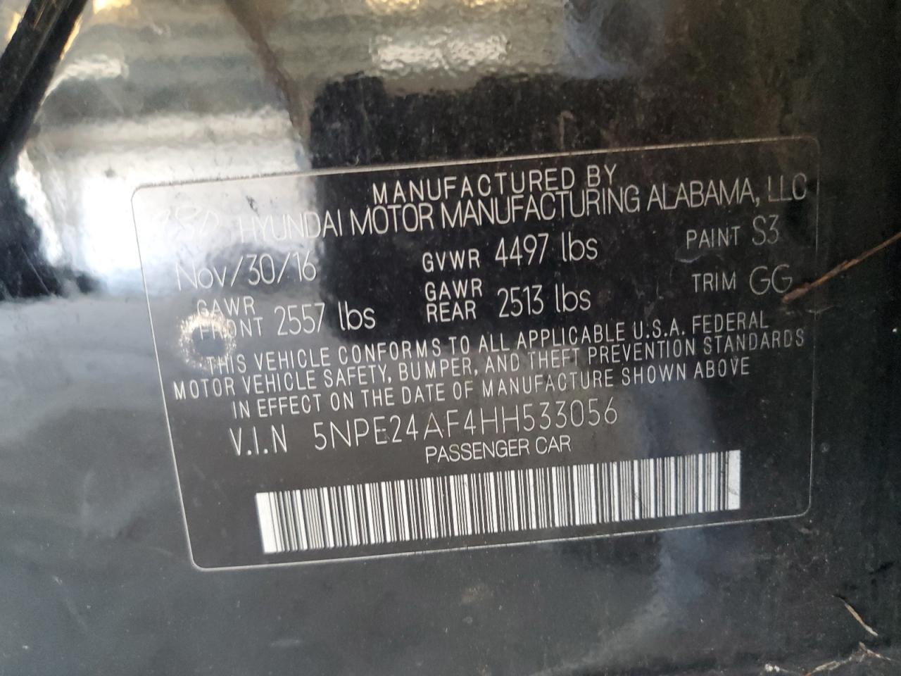 2017 Hyundai Sonata Se VIN: 5NPE24AF4HH533056 Lot: 62693915
