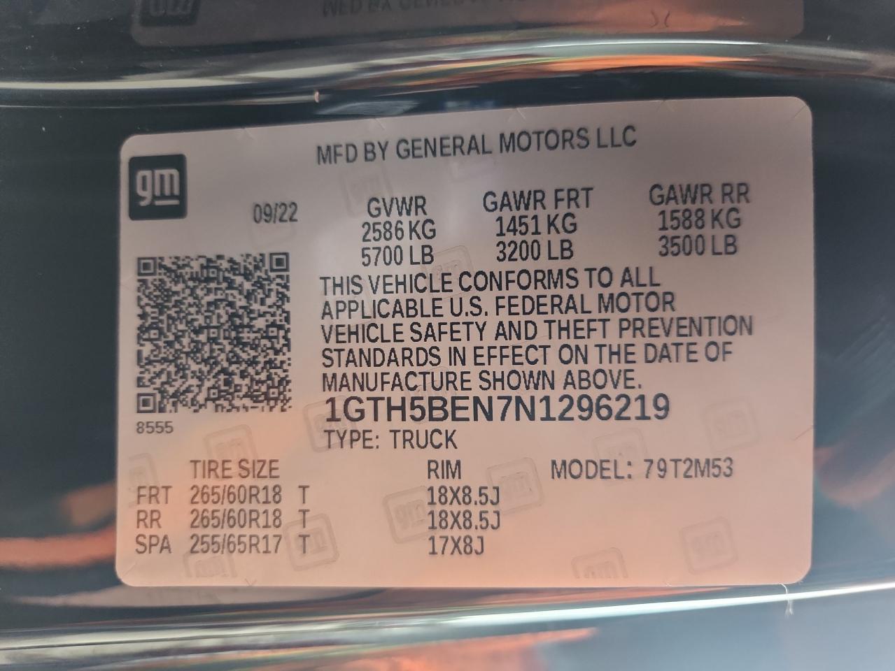 2022 GMC Canyon Elevation VIN: 1GTH5BEN7N1296219 Lot: 61361485