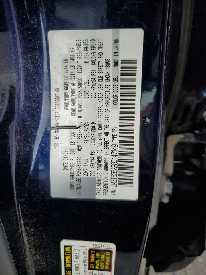 2008 Mazda Cx-9 VIN: JM3TB38A980147149 Lot: 61757595