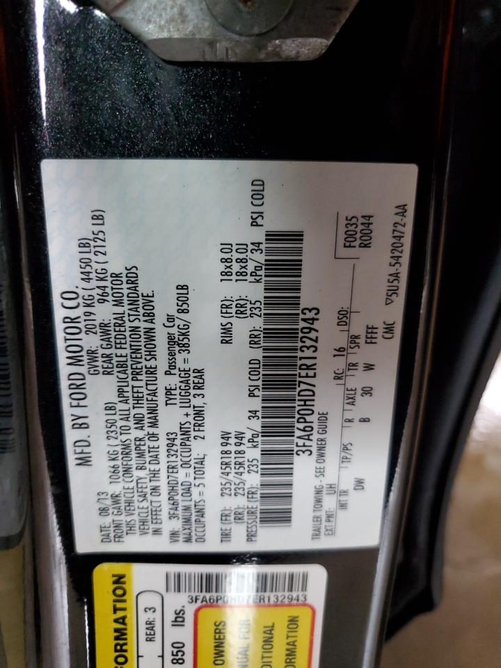 2014 Ford Fusion Se VIN: 3FA6P0HD7ER132943 Lot: 62761035