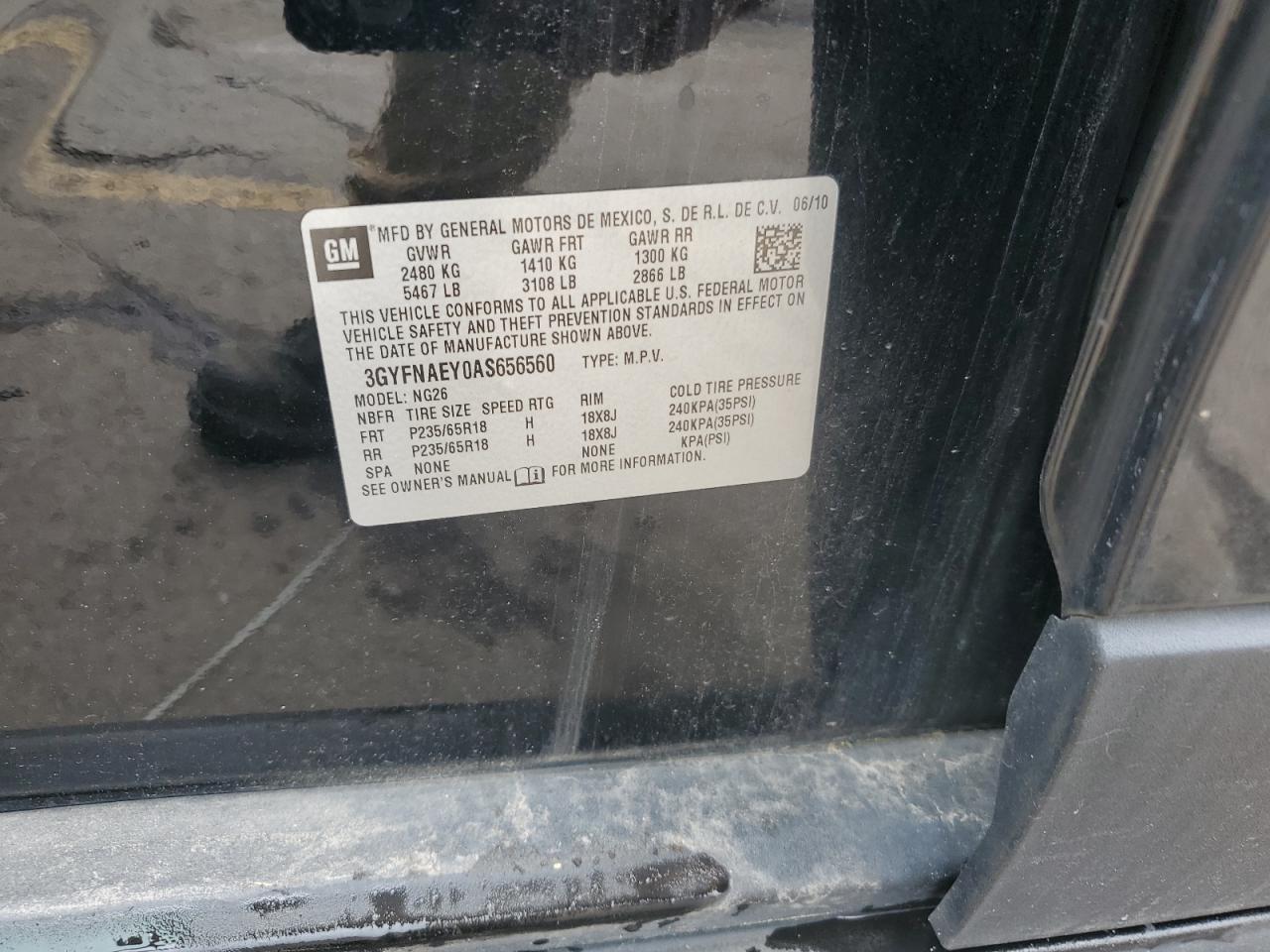 2010 Cadillac Srx Luxury Collection VIN: 3GYFNAEY0AS656560 Lot: 55644295