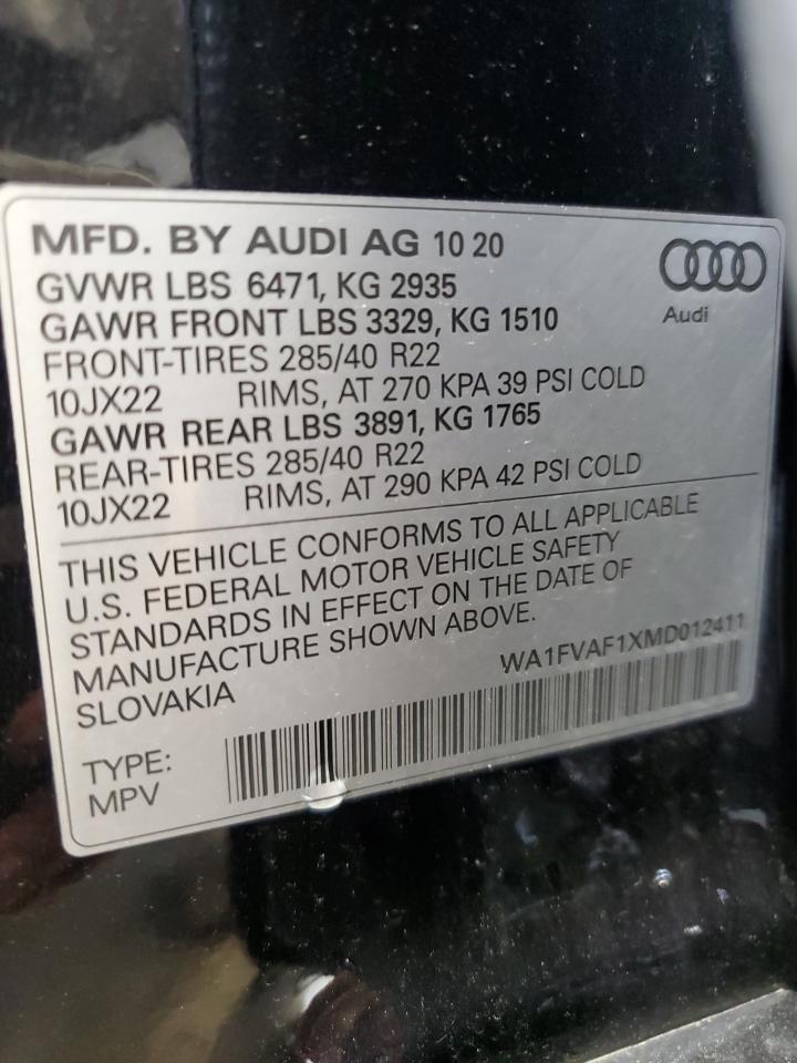 2021 Audi Q8 Prestige S-Line VIN: WA1FVAF1XMD012411 Lot: 61465955