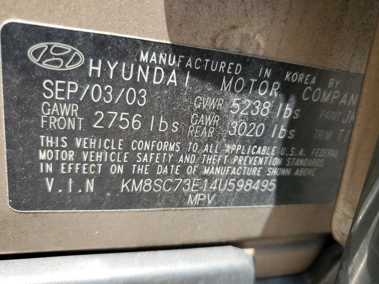 2004 Hyundai Santa Fe Gls VIN: KM8SC73E14U598495 Lot: 61811465