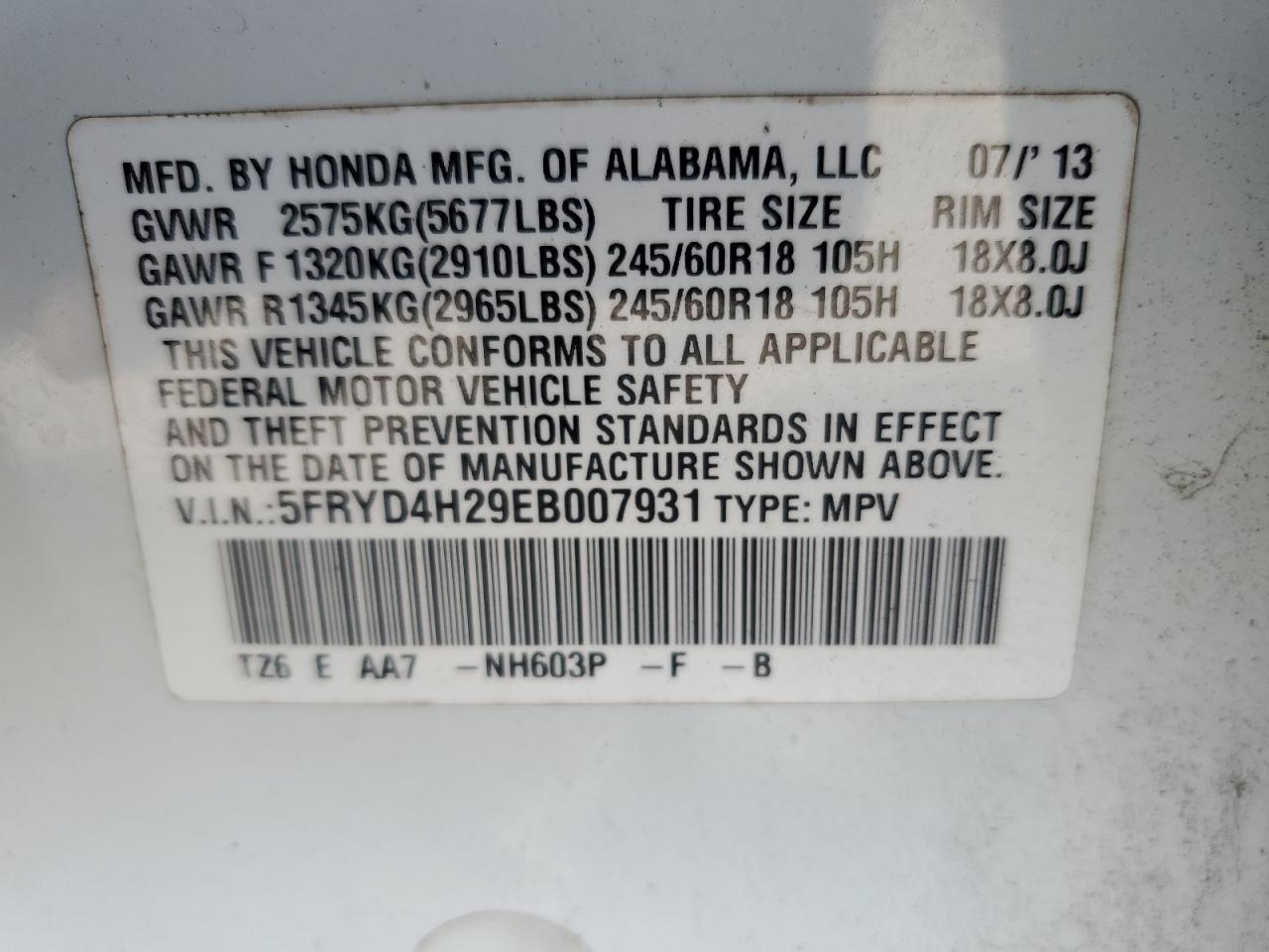 2014 Acura Mdx VIN: 5FRYD4H29EB007931 Lot: 61364155