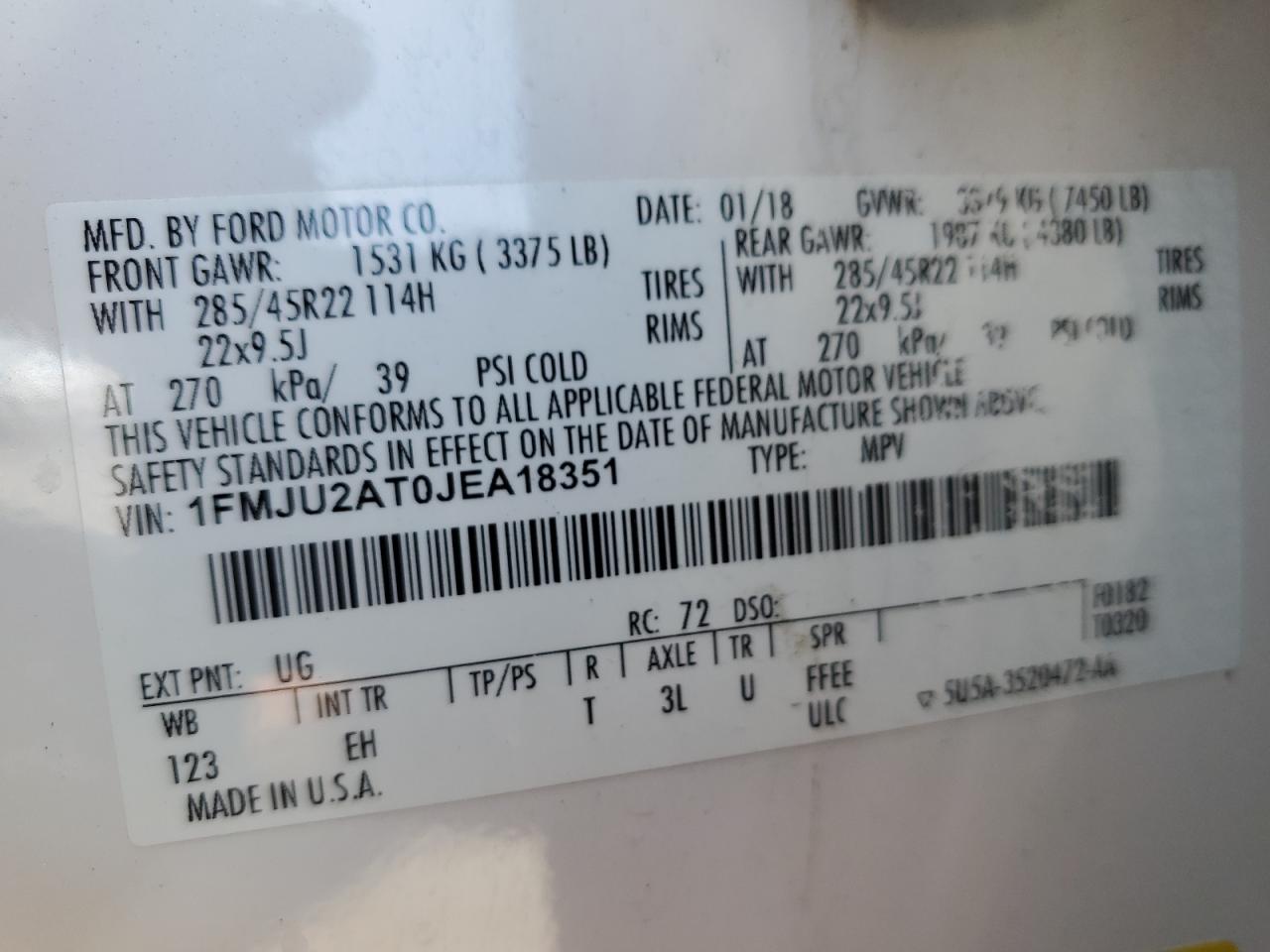 2018 Ford Expedition Limited VIN: 1FMJU2AT0JEA18351 Lot: 62139215