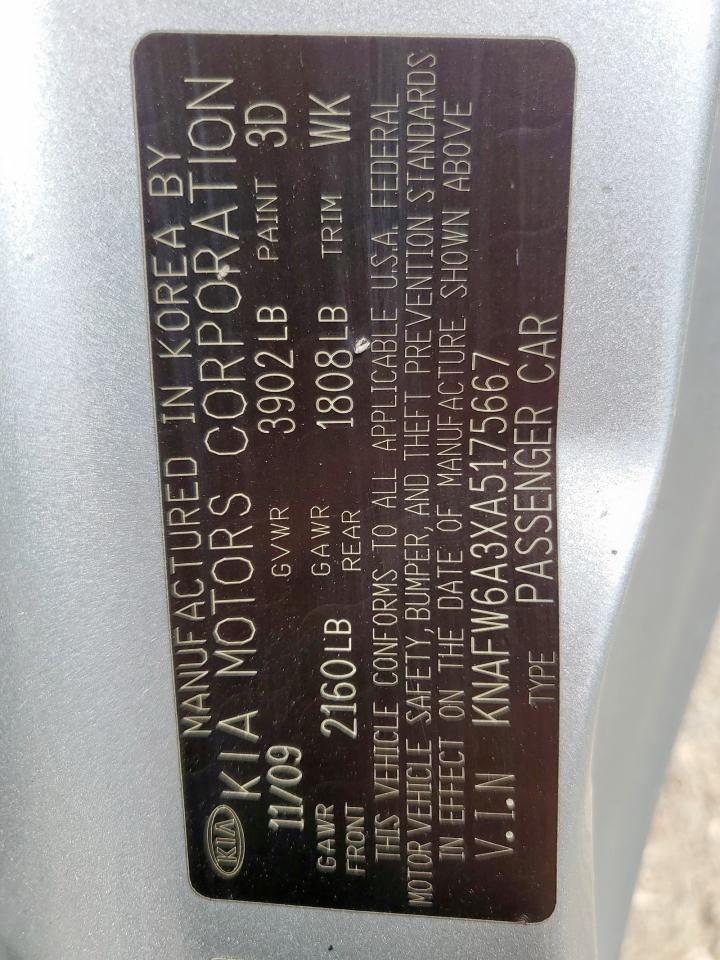 2010 Kia Forte Sx VIN: KNAFW6A3XA5175667 Lot: 59030955