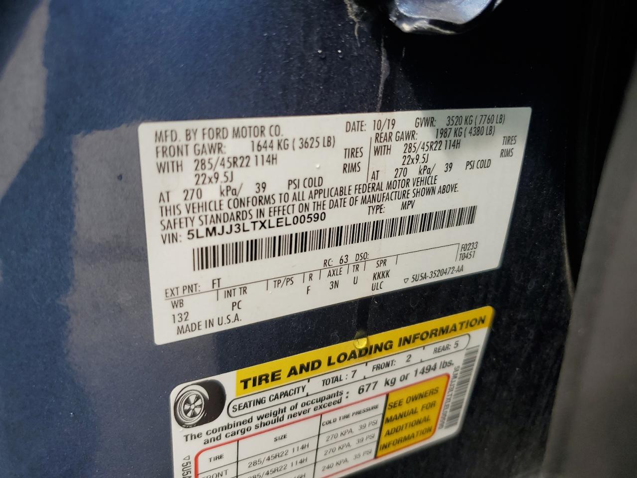 2020 Lincoln Navigator L Reserve VIN: 5LMJJ3LTXLEL00590 Lot: 64547775