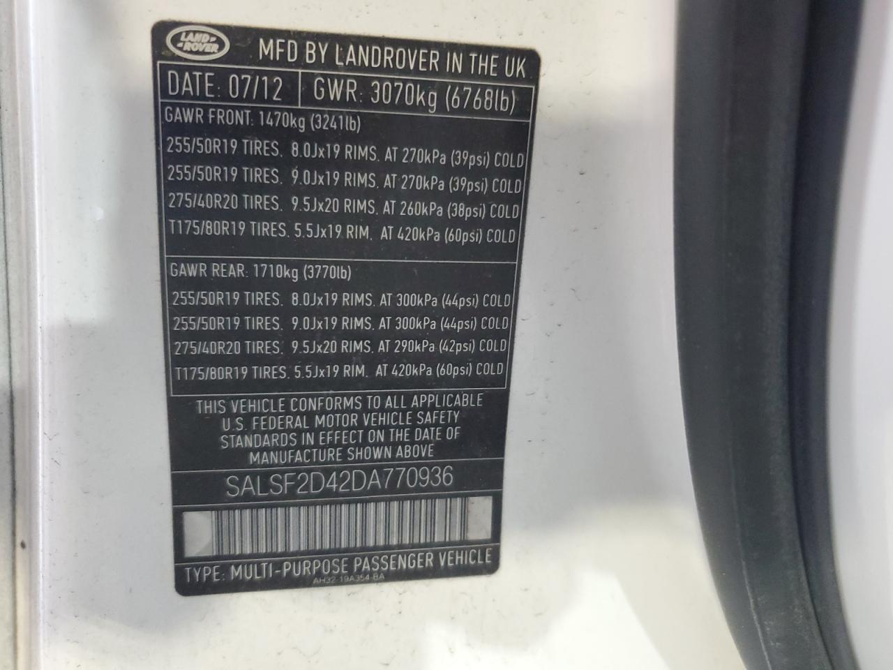 2013 Land Rover Range Rover Sport Hse VIN: SALSF2D42DA770936 Lot: 61698525