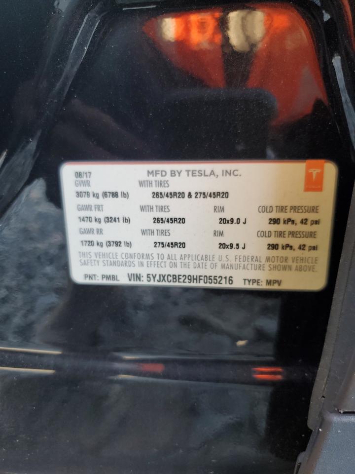 2017 Tesla Model X VIN: 5YJXCBE29HF055216 Lot: 57645455