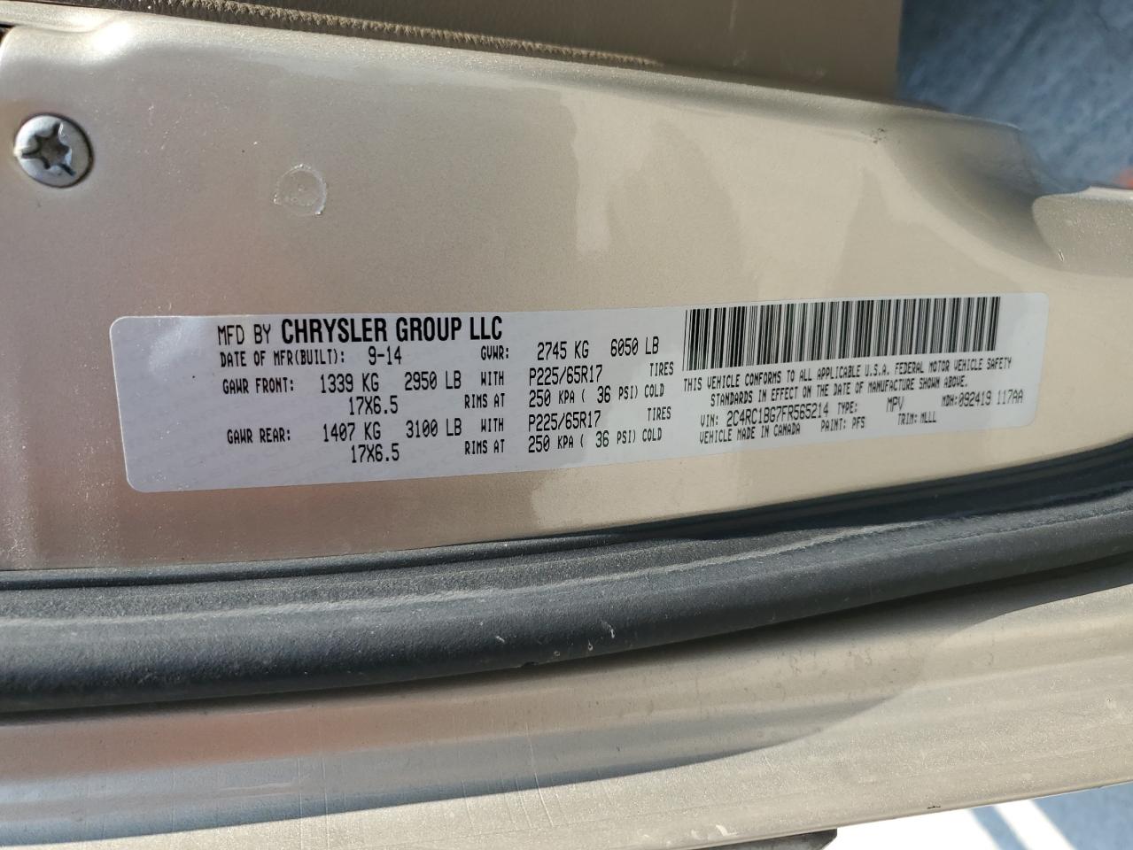 2015 Chrysler Town & Country Touring VIN: 2C4RC1BG7FR565214 Lot: 60509825