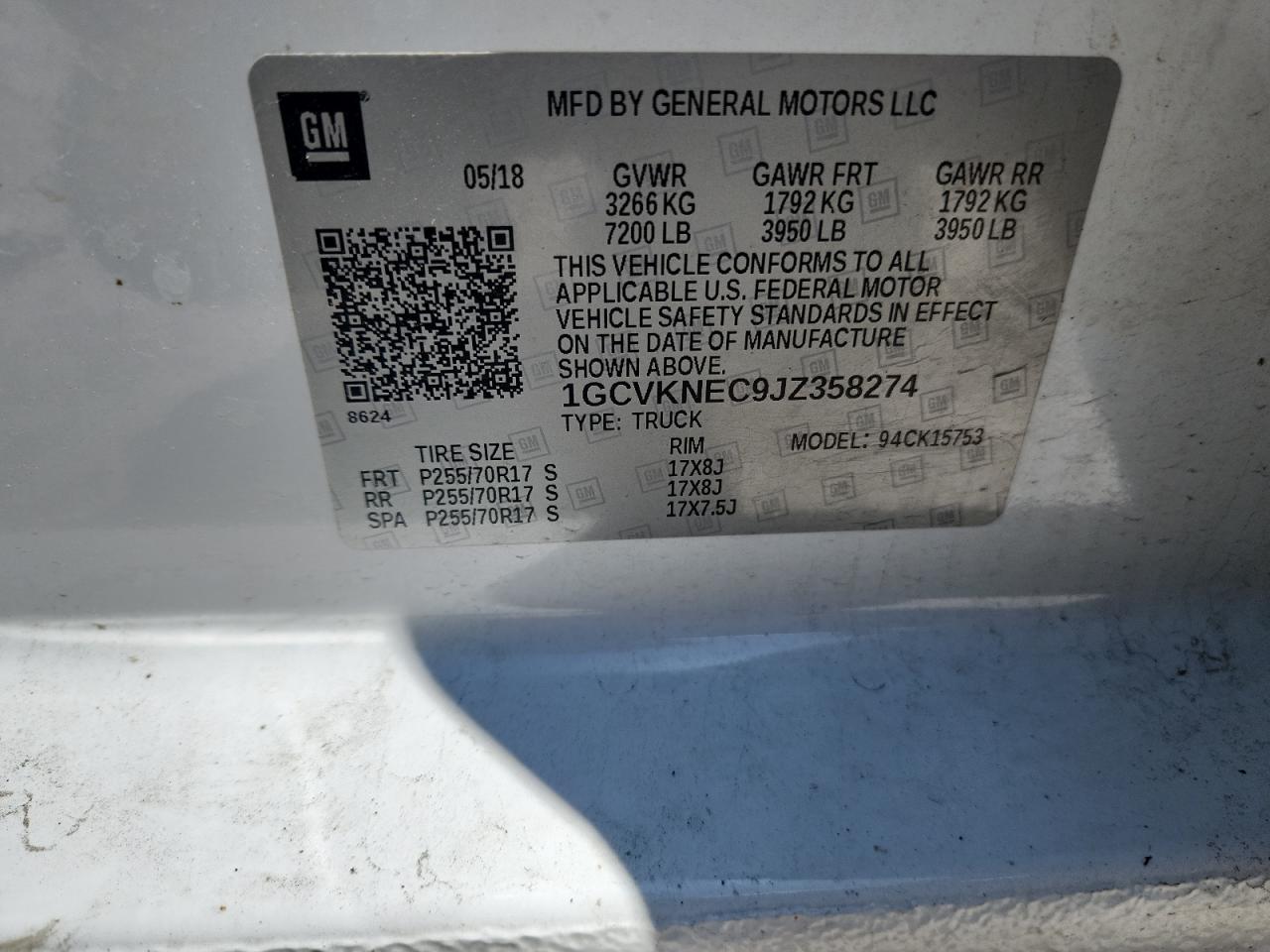 2018 Chevrolet Silverado K1500 VIN: 1GCVKNEC9JZ358274 Lot: 61775565