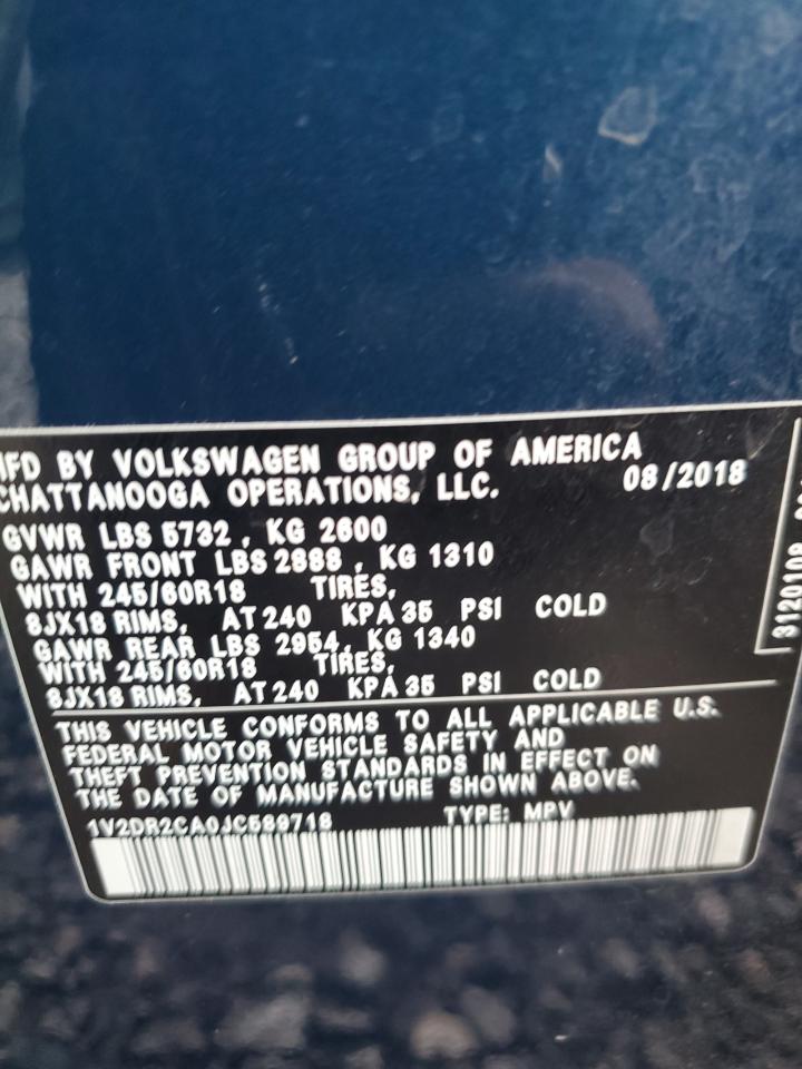 2018 Volkswagen Atlas Se VIN: 1V2DR2CA0JC589718 Lot: 61767575