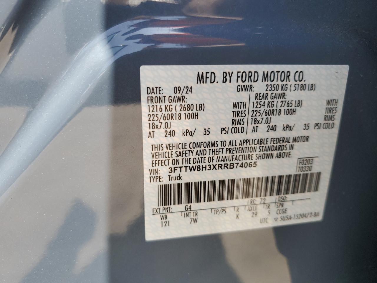 2024 Ford Maverick Xlt VIN: 3FTTW8H3XRRB74065 Lot: 61027675