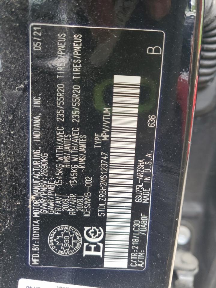 2021 Toyota Highlander Xse VIN: 5TDLZRBH2MS123747 Lot: 60536955