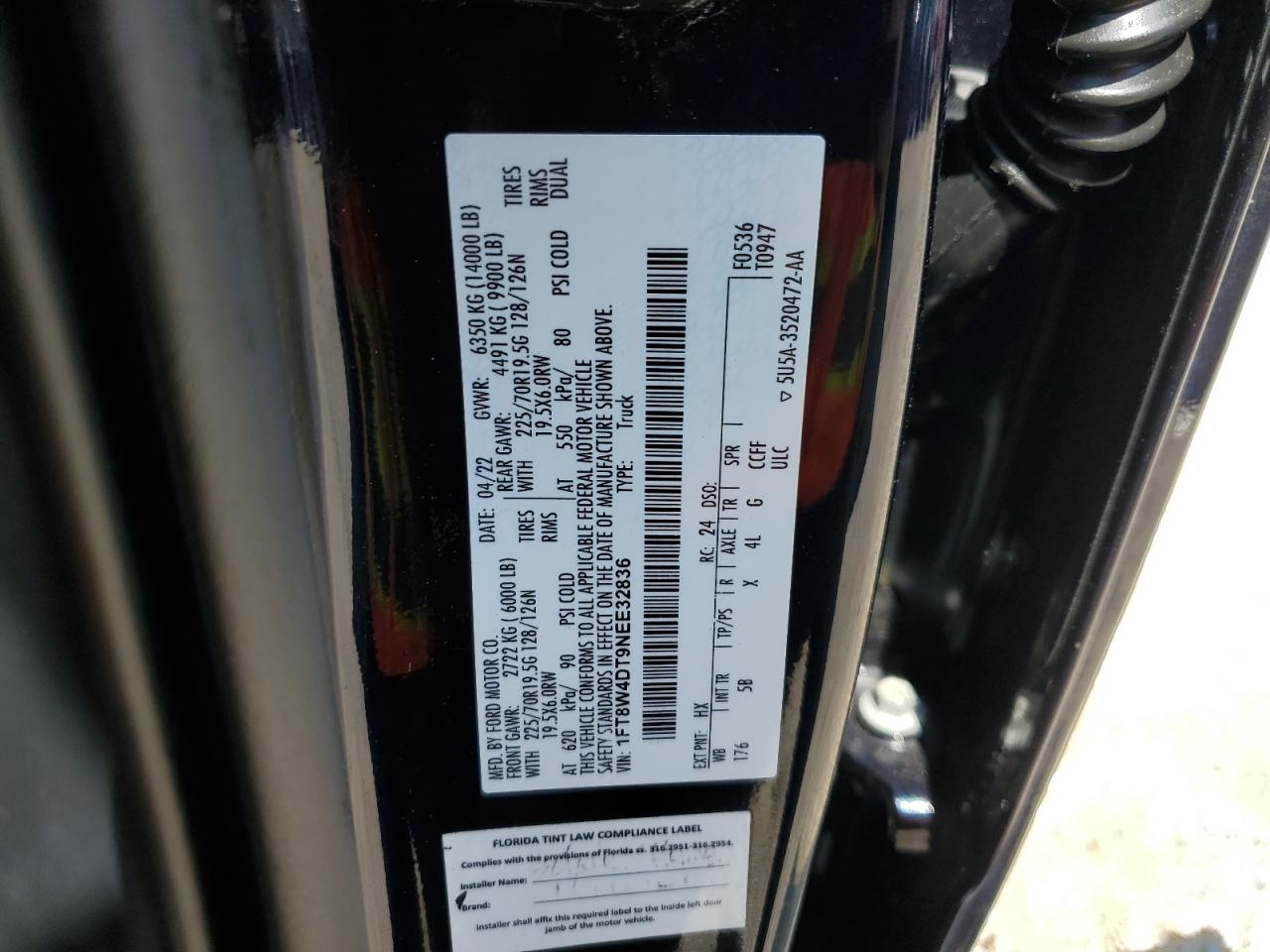 2022 Ford F450 Super Duty VIN: 1FT8W4DT9NEE32836 Lot: 61184785