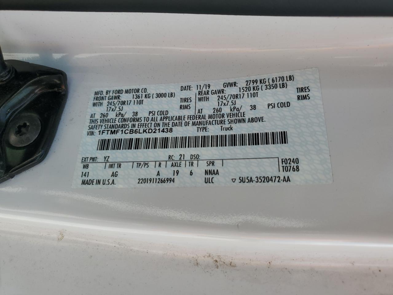 FORD All Models 2020 VIN 1FTMF1CB6LKD21438 zdjęcie 12