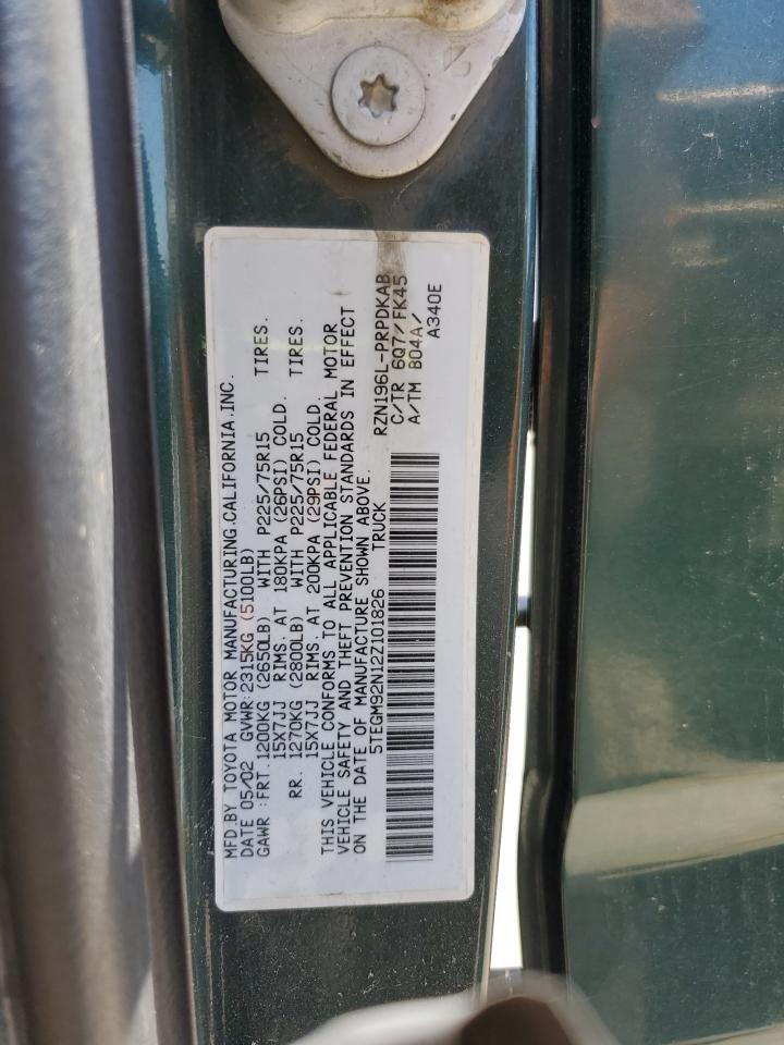 2002 Toyota Tacoma Double Cab Prerunner VIN: 5TEGM92N12Z101826 Lot: 62786595