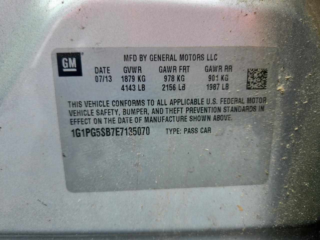 2014 Chevrolet Cruze Ltz VIN: 1G1PG5SB7E7135070 Lot: 60537515