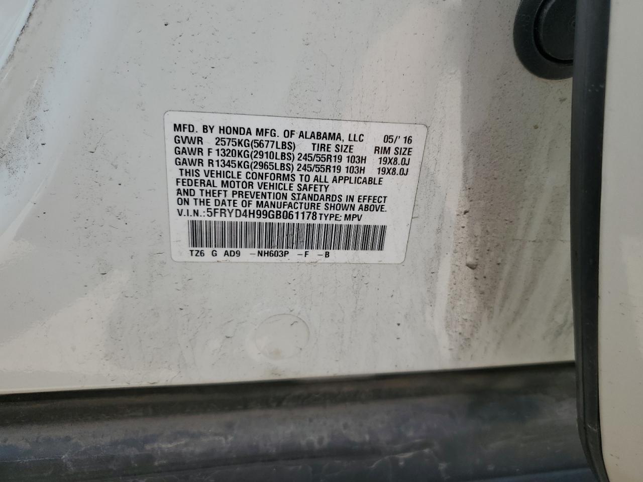 2016 Acura Mdx Advance VIN: 5FRYD4H99GB061178 Lot: 62938205