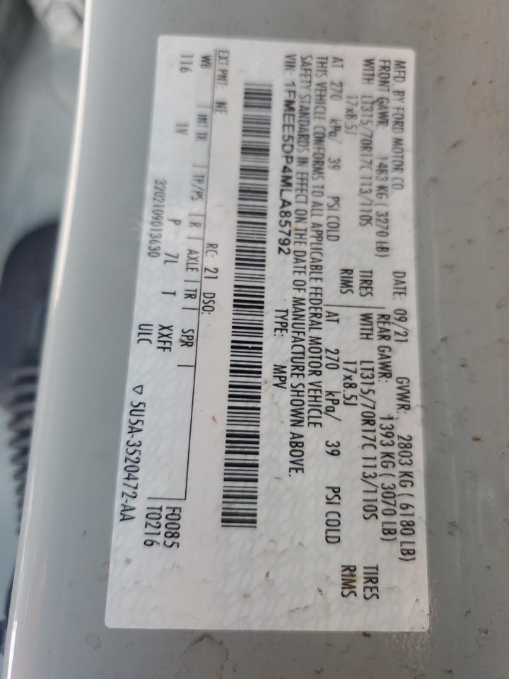 2021 Ford Bronco Base VIN: 1FMEE5DP4MLA85792 Lot: 61592585