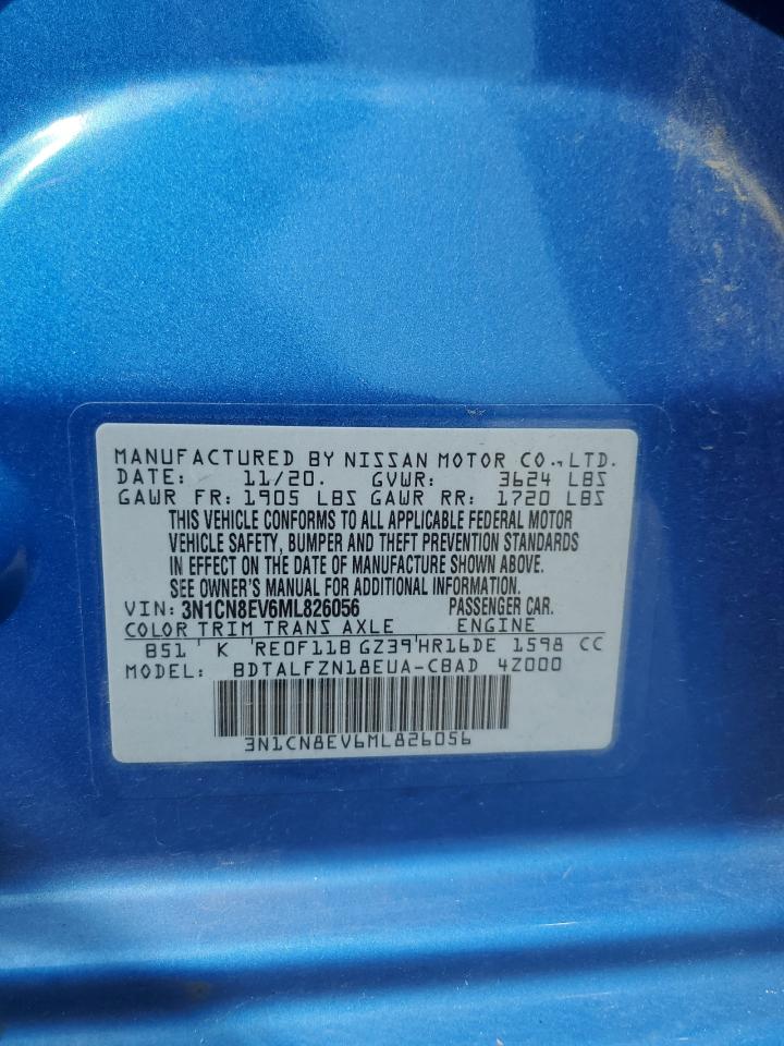 2021 Nissan Versa Sv VIN: 3N1CN8EV6ML826056 Lot: 61048065