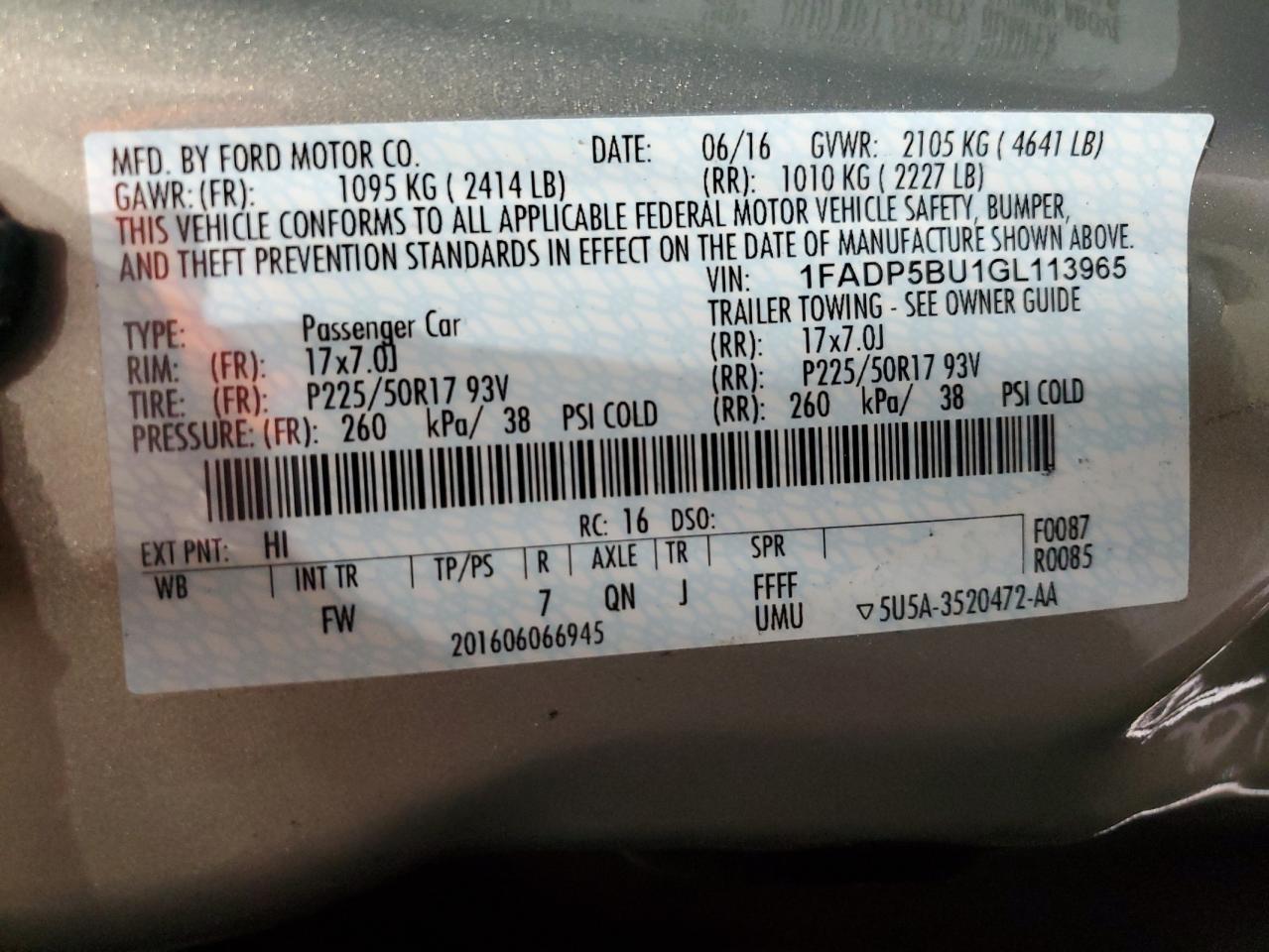 2016 Ford C-Max Sel VIN: 1FADP5BU1GL113965 Lot: 63006795