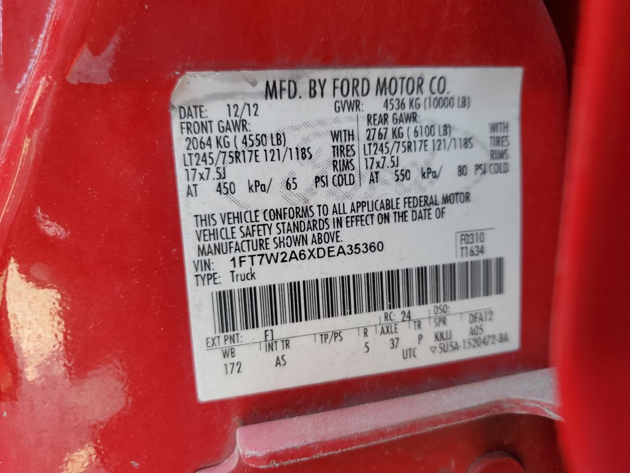 FORD F250 2013 VIN 1FT7W2A6XDEA35360 photo 13