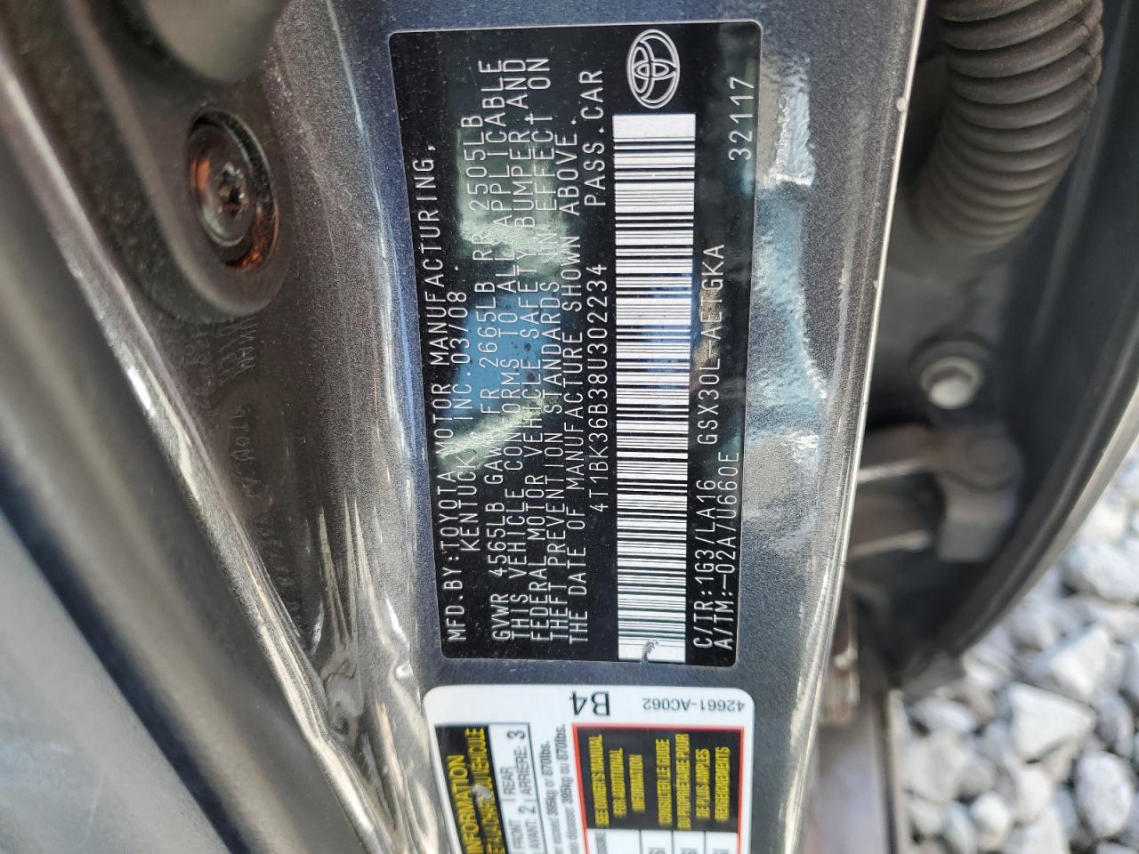 2008 Toyota Avalon Xl VIN: 4T1BK36B38U302234 Lot: 61421415