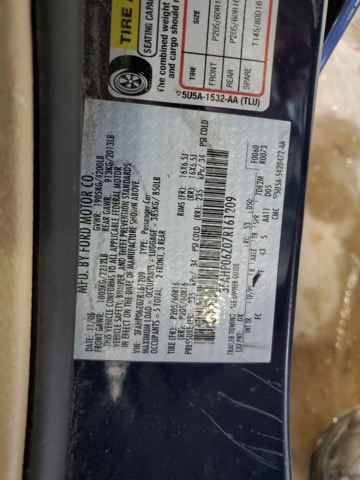 2007 Ford Fusion S VIN: 3FAHP06Z07R161209 Lot: 61081085