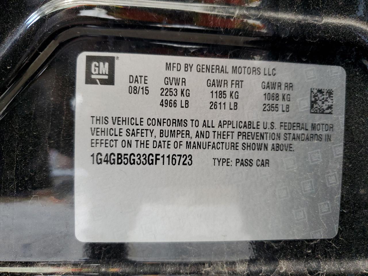 2016 Buick Lacrosse VIN: 1G4GB5G33GF116723 Lot: 62390725