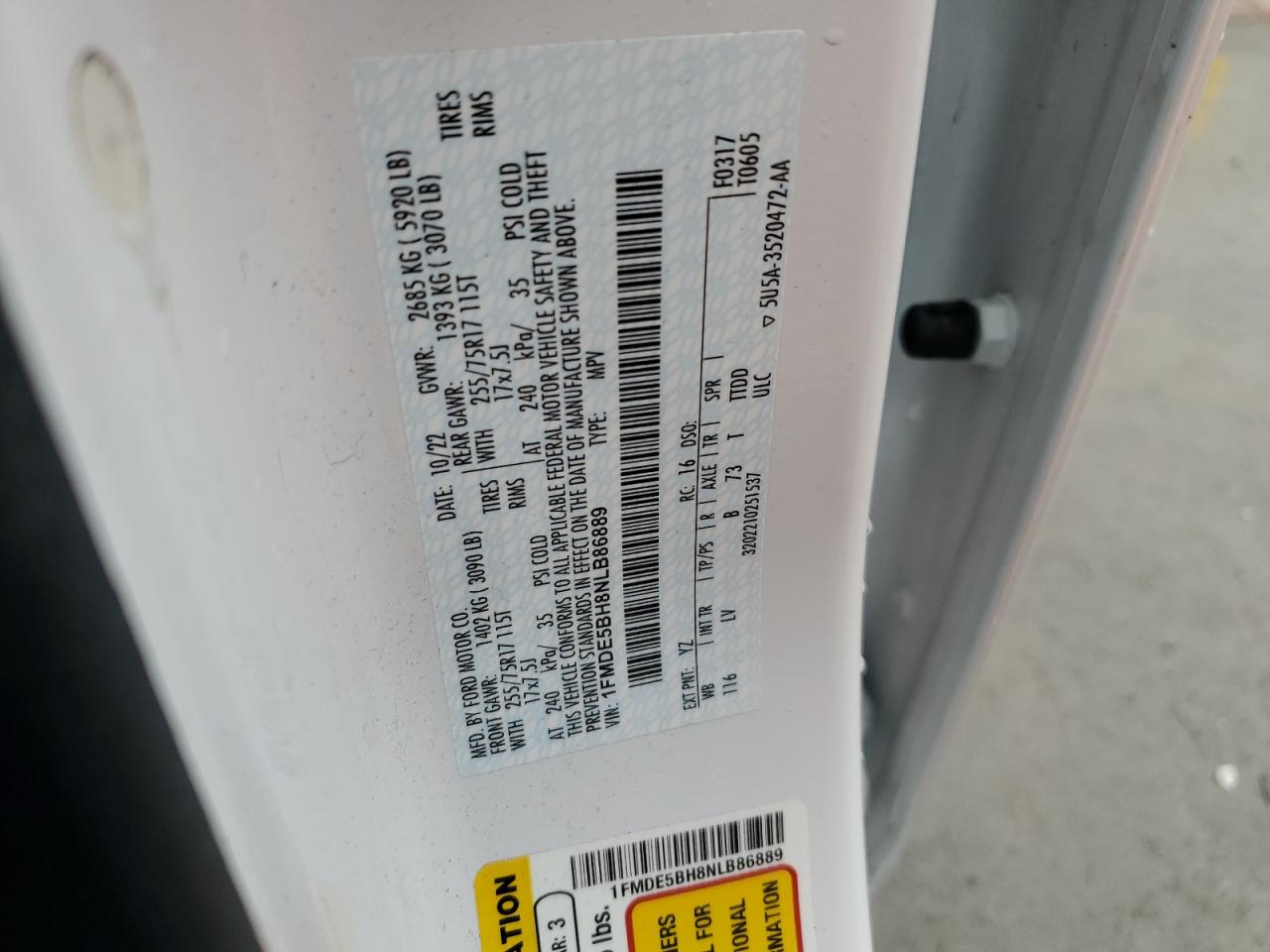 2022 Ford Bronco Base VIN: 1FMDE5BH8NLB86889 Lot: 60898845