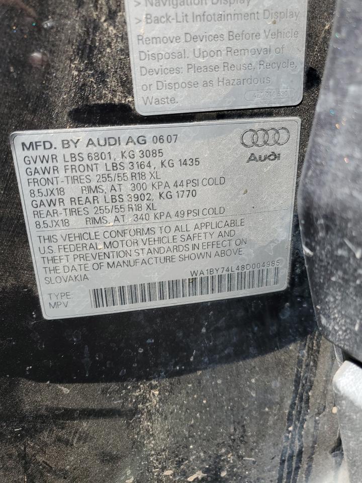 2008 Audi Q7 3.6 Quattro Premium VIN: WA1BY74L48D004985 Lot: 60685205