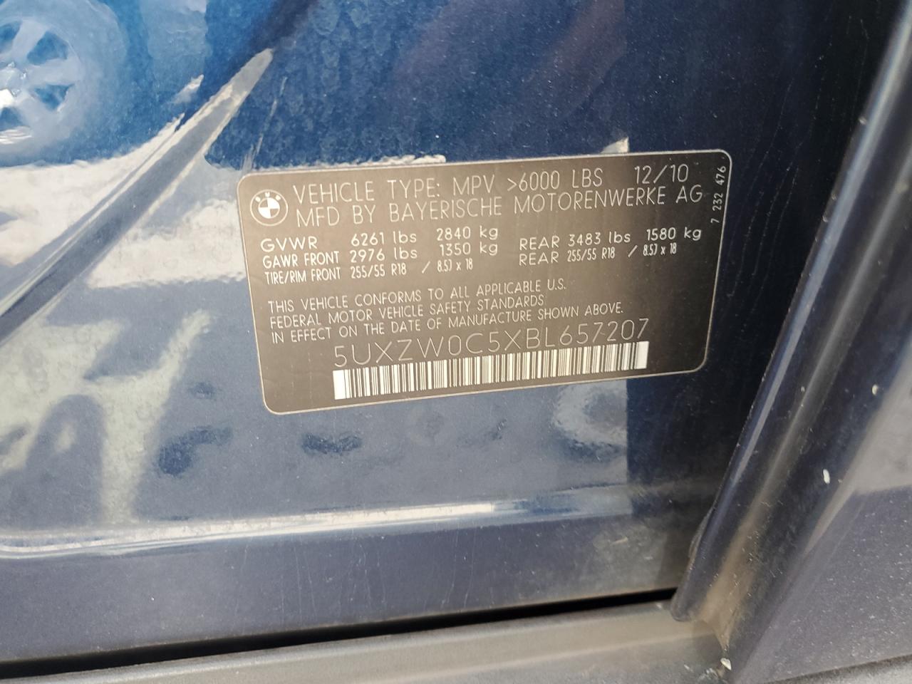 2011 BMW X5 xDrive35D VIN: 5UXZW0C5XBL657207 Lot: 59096825