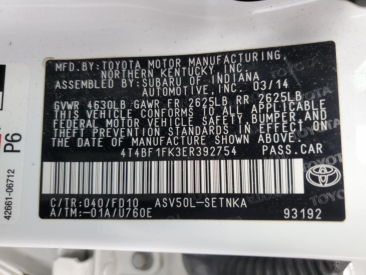 4t4bf1fk3er392754 4T4BF1FK3ER392754 2014 Toyota Camry L
